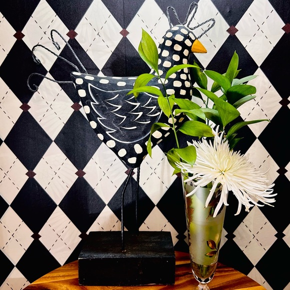 Tall Hand-Carved Wooden Polka Dot Chicken Sculpture Folk Art Whimsy Modern Flair - Picture 8 of 12